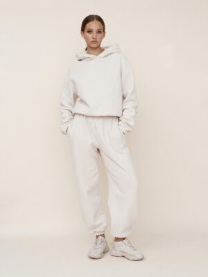 bluza z kapturem cropped SMOOTH COTTON almond beige