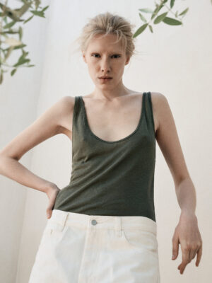 lniana koszulka CACHE olive green