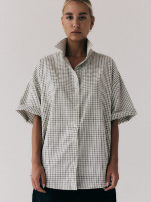 koszula oversize z krótkim rękawem MIE chequered off-white/black