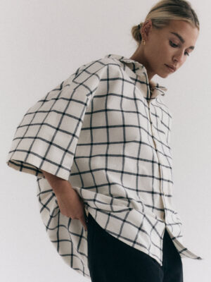 koszula oversize z krótkim rękawem CREU chequered off-white/black