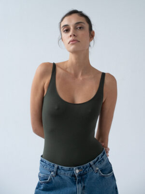 półtransparentne skinny bodysuit olive