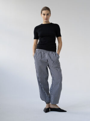 bawełniane spodnie typu jogger MOIRE vichy black/off-white